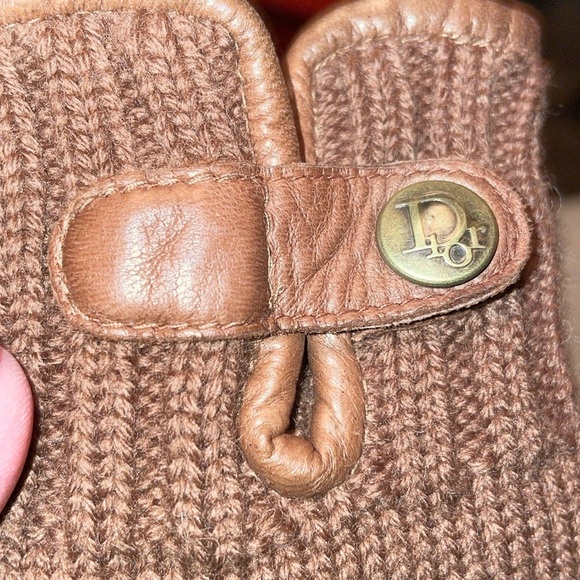 Christian Dior Vintage Brown Wool Nylon Leather Driving Gloves OS - Picture 5 of 16